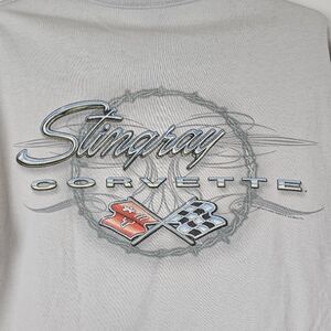Corvette Stingray Shirt Mens Large Beige Short Sleeve Hot Rod Classic Car Chevy